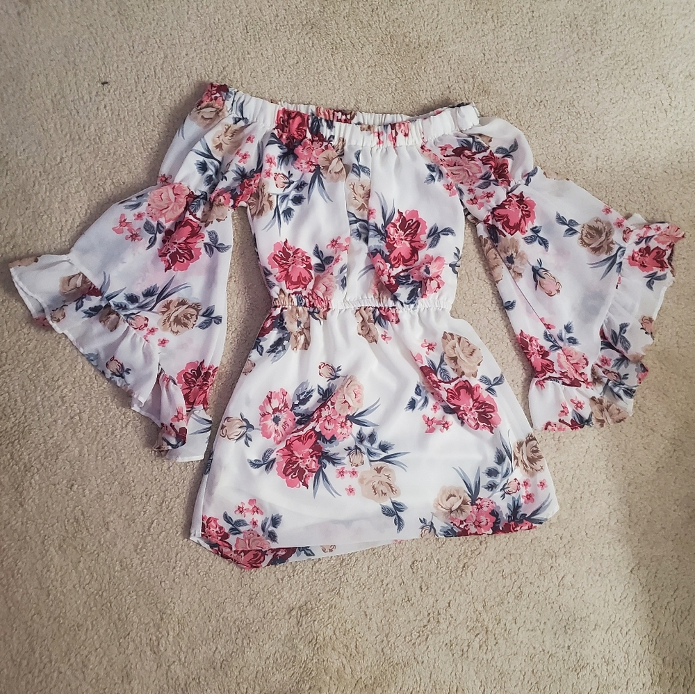 Off The Shoulder Floral Mini Dress (Medium)